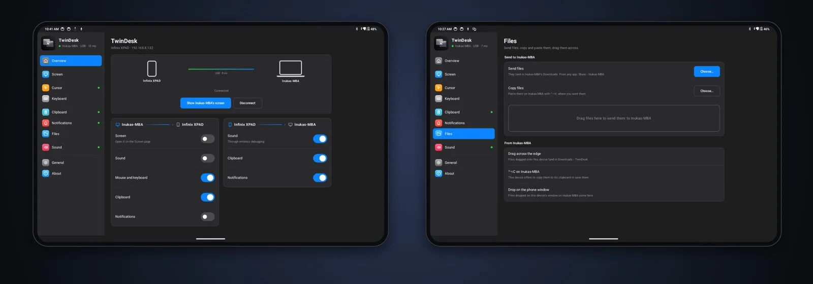 The Android app on a tablet: Overview and Files